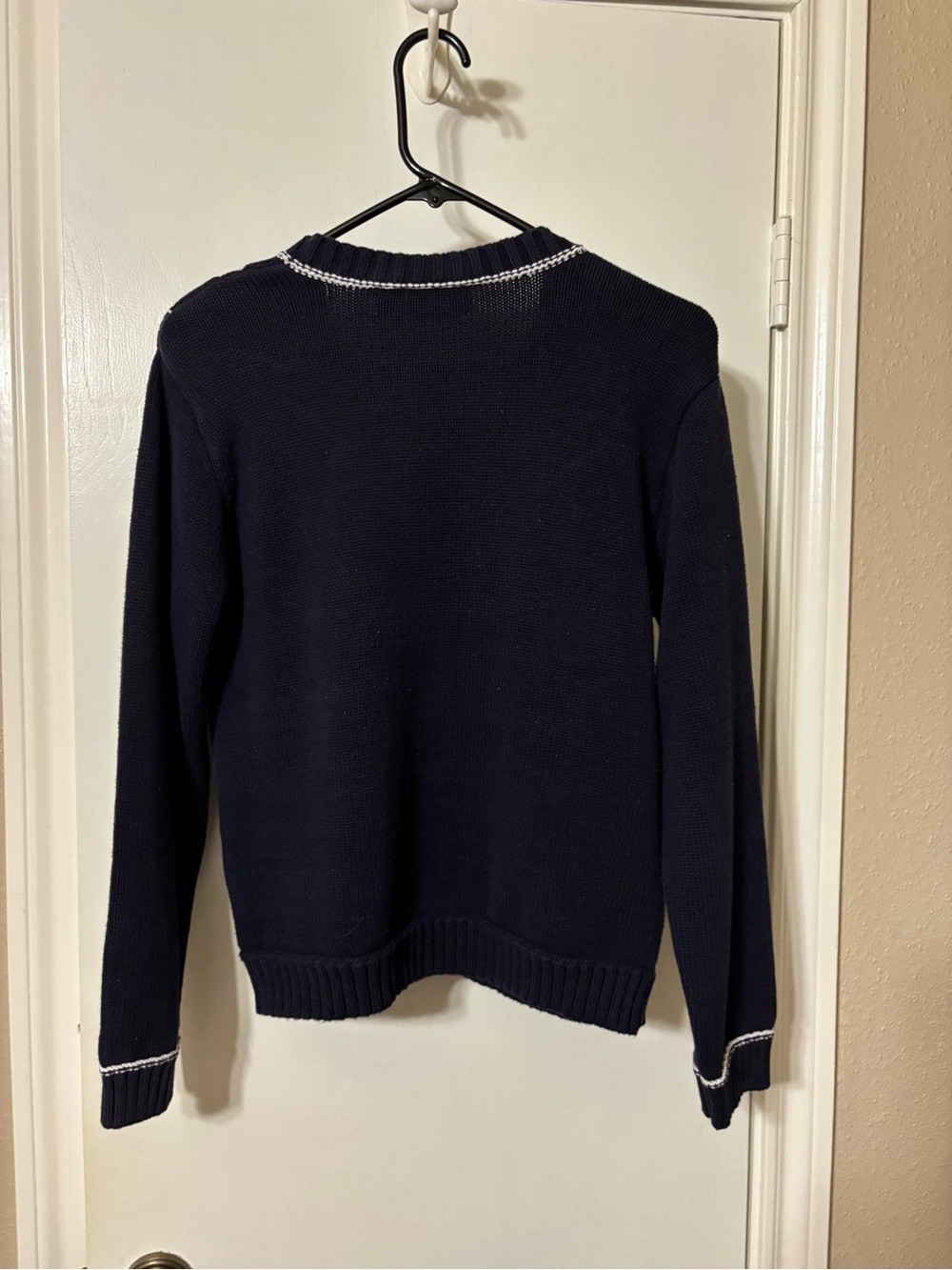 Liz Claiborne Cotton Navy Cardigan with White Stitch Detail - S - Picture 2 of 3